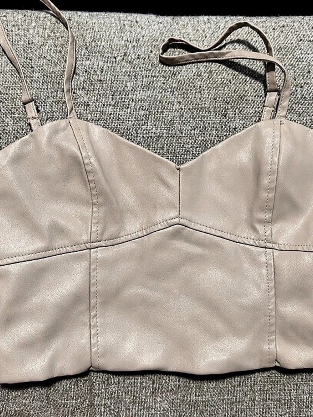 ZARA Faux Leather Corset Top Beige XS